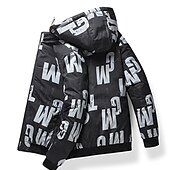 baratos Blusões e Parkas para Homem-Homens Casaco puffer Casaco com capuz Acolchoado Zíper Bolsos Imprimir Esportes Padrão Exterior Casual / Diário Inverno Letra Preto Amarelo Vermelho cáqui Casaco puffer