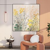 billiga Blom- och växtmålningar-handgjord oljemålning canvas väggkonst dekor original färgglada blommor målning abstrakt växt blommig målning för heminredning med sträckt ram/utan inre ram målning