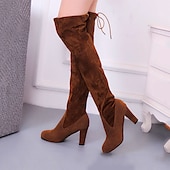 levne Módní boty-Dámské Boty Semišové boty Větší velikosti Boty na podpatku Denní Boty nad kolena Zima Šněrování Kačenka Oblá špička Sexy Chůze Semiš Povaleč Jednobarevné Černá Rubínově červená Hnědá
