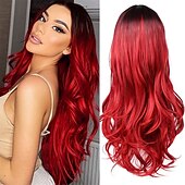 economico Parrucche trendy sintetiche-capelli lunghi blu ondulati parrucche per le donne parrucca corlorful misto blu verde grigio viola colore dei capelli parte centrale parrucche sintetiche in fibra resistente al calore capelli per la