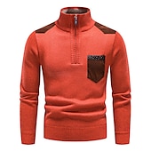 preiswerte Herrenpullover-Herren Pullover Fleece Pullover Pullover mit Viertelreißverschluss Gerippt Stricken Zip Strick Farbblock Troyer Halber Reißverschluss Basic warm halten Arbeit Freizeitskleidung Bekleidung Herbst