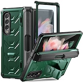 cheap Samsung Cases-Phone Case For Samsung Galaxy Z Fold 5 Z Fold 4 Z Fold 3 Bumper Frame Pencil Holder Magnetic Flip Solid Colored Silica Gel