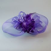 cheap Fascinators-White Wedding Fascinator Tulle Beaded Organza Fascinators Hats Headwear Clip Vintage Elegant with  Feathers Fur Flower 1 Piece Kentucky Horse Race Tea Party Ladies Day Headpiece