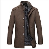 preiswerte Herren-Blazer &amp; -Anzüge-Herren Wintermantel Wollmantel Mantel Freizeitskleidung Ausgehen Winter Herbst POLY warm halten Draussen Oberbekleidung Bekleidung Modisch Warm-Ups Einfarbig Tasche Ständer Einreihiger Verschluss