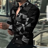 voordelige Geometrisch patroon-Voor heren Geometrisch patroon Abstract Geometrie Overhemd Overhemd met knopen Lange mouw Modieus Ontwerper Casual Buiten Casual Feestdagen Herfst winter Strijkijzer Afdrukken Button-omlaag
