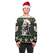 abordables Sudaderas y sudaderas con capucha divertidas-Papá Noel Gato Hombre de pan de jengibre Suéter de navidad Sudadera Hombre Mujer Navidad Navidad Carnaval Mascarada Nochebuena Adultos Fiesta Navidad Poliéster Cima
