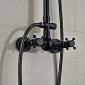 abordables Appareils de douche extérieurs-Ensemble de robinets de système de douche vintage mitigeur en céramique, pommeau de douche à effet pluie en laiton de 8 pouces avec douchette à main, baignoire murale antique et kit de douche salle de bain