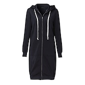 baratos Moletons e moletons-camisas de lã femininas com zíper moletom com capuz jaqueta de lã vintage streetwear confortável lã cor sólida moletom casual de rua com zíper bolso frontal com cordão manga comprida preto cinza claro