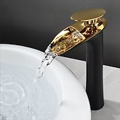 cheap Bathroom Sink Faucets-Waterfall Bathroom Sink Mixer Faucet Tall, Mono Wash Basin Single Handle Taps Deck Mounted, Washroom with Hot and Cold Hose Monobloc Vessel Water Brass Tap