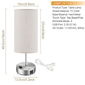 baratos candeeiro de mesa e chão-Lâmpadas de cabeceira com porta de carregamento usb sensor de toque para quarto sala de leitura proteção para os olhos moderno contemporâneo estilo nórdico