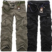 billiga Cargobyxor-Herr Militärbyxor Cargo byxor Långbyxor Fallskärmsbyxor Flera fickor Ensfärgat Fullängd Arbete Utekväll Bomull Mode Streetwear Gräsarmégrön Jordnära grön Microelastisk