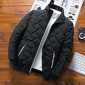 economico Piumini e parka da uomo-Per uomo Piumino Giacca bomber Giacca trapuntata Zip intera Informale Da tutti i giorni Standard Casual quotidiano Di moda Antivento Tenere al caldo Autunno Inverno Righe e Plaid Nero Verde chiaro