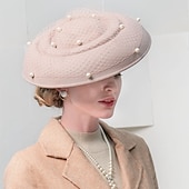 baratos Chapéus de Festa-Moda elegante tule/100% lã chapéus com pérolas/tule 1 peça festa/noite/feriado capacete/chapéus de palha com cetim bowknot casual/feriado capacete/proteção solar