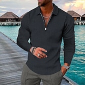 preiswerte Urlaub-Herren Geometrisch Hawaiianische Polohemden Golfshirt Langarm Polo-Shirts Hemden mit Kragen Lässig Strandbekleidung Urlaubskleidung Party-Outfits 3D-Druck Viertelreißverschluss-Poloshirt Gelb Rote