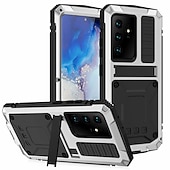 cheap Samsung Cases-Phone Case For Samsung Galaxy S23 S22 S21 S20 Plus Ultra Note 20 Ultra A32 Full Body Case with Stand Holder Dustproof Military Grade Protection Solid Colored Armor Tempered Glass Metal Aluminium