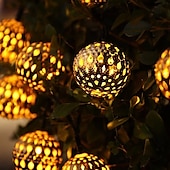 abordables Lumières de cordes solaires-guirlandes solaires marocaines boule de noël guirlandes de fées 12m 7m 6.5m lumières de jardin extérieures ip65 étanche nouvel an fête de mariage patio arbre suspendus lumières décor de noël lampe de paysage