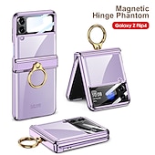billiga Skal och fodral till Samsung-Mobilskal för Samsung Galaxy Z Flip 5 Z Flip 4 Flip ringhållare dammskydd kameraobjektivskydd enhetlig färg TPU