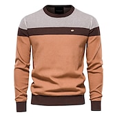 preiswerte Herrenpullover-Herren Pullover Gerippt Stricken Strick Farbblock Rundhalsausschnitt warm halten Moderne zeitgenössische Geschäft Freizeitskleidung Bekleidung Herbst Winter Dunkelmarine Braun M L XL