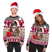 abordables Sudaderas y sudaderas con capucha divertidas-Papá Noel Gato Hombre de pan de jengibre Suéter de navidad Sudadera Hombre Mujer Navidad Navidad Carnaval Mascarada Nochebuena Adultos Fiesta Navidad Poliéster Cima