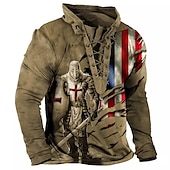 economico Felpe 3D da uomo-Per uomo Cavalieri Templari Stampe astratte Felpa Maglione Manica lunga Felpa Colletto Mao Streetwear Originale Essenziale Stampa 3D Sportivo Informale Giornaliero Lacci Tasche Primavera &amp; Autunno