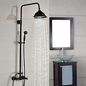 abordables Appareils de douche extérieurs-Ensemble de robinets de système de douche vintage mitigeur en céramique, pommeau de douche à effet pluie en laiton de 8 pouces avec douchette à main, baignoire murale antique et kit de douche salle de bain