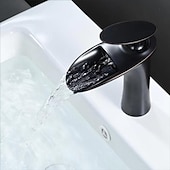 voordelige Klassiek-waterval badkamer wastafel mengkraan, mono wastafel enkele handgreep wastafelkranen met warme en koude slang monobloc vat water messing kraan badrandcombinaties