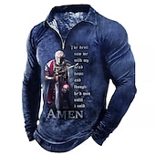cheap Men&#039;s Vintage Polo-Men&#039;s Knights Templar Zip Polo Shirts Golf Shirt Long Sleeve Polo Shirts Collared Shirts Vintage Casual Vacation Wear Festival Wear Party Outfits 3D Print Quarter Zip Polo Black Blue Green