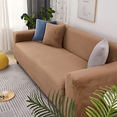 baratos Cobertura de Sofa-capa de sofá elástica espessa de pelúcia elástica sofá secional poltrona loveseat 4 ou 3 lugares em forma de l cinza macio durável lavável