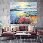 voordelige Schilderijen van landschappen-handgemaakte olieverf canvas muur kunst decoratieve abstracte mes schilderij landschap blauw voor home decor gerold frameloze niet-uitgerekt schilderij