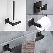 お買い得  浴室用アクセサリーセット-Bathroom Accessory Set 4 Piece Stainless Steel,Wall Mounted Towel Bar,Toilet Paper Holder,Toilet Brush Holder and Robe Hook,Bathroom Hardware Set(Black/Golden/Chrome/Brushed Nickel)