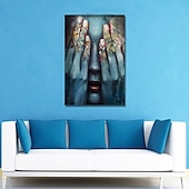 abordables Peintures portraits-peinture à l&#039;huile 100% fait main peint à la main art mural sur toile couvrant les yeux des gens bleu femmes visage abstrait moderne décoration de la maison décor roulé toile avec cadre tendu 40 * 60