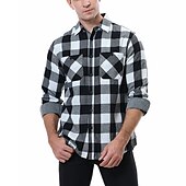 economico camicie di flanella-Per uomo Camicia Camicia di flanella Giacca camicia Sopracamicia Plaid Streetwear Quotidiano Nero Bianco Giallo Rosso Manica Lunga Collo ripiegato Primavera &amp; Autunno Abbigliamento Bottonato