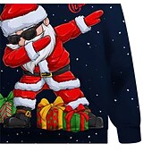 billiga Pojkens 3D Vision &amp; Geometri-Barn Pojkar Huvtröja med jultema Huvtröja Grafisk jultomten Emoji Långärmad Ficka Vår Höst Vinter Mode söt stil Polyester Utomhus Ledigt