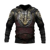 baratos Moletons masculinos com capuz-Homens Lobo Estampas Abstratas Moletom Moletons Moletom com capuz Manga Longa Moletom com capuz Com Capuz Roupa de rua Impressão 3D Diário Esportes Marron Imprimir Primavera &amp; Outono Designer