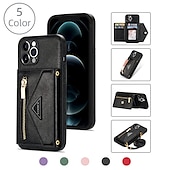 Недорогие Чехлы для iPhone-Чехол для iPhone 16e iPhone 16 iPhone 15 Pro Max Plus iPhone 14 13 12 11 Pro Max Mini X XR XS Max 8 7 Plus кошелек с шнурком слотом для карты ударопрочный однородный PU кожа