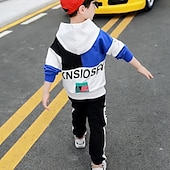 voordelige Sets-2-delig Kinderen Jongens Hoodie &amp; shorts Kledingset Kleding Brief Lange mouw Katoen Set Buiten Modieus Dagelijks Winter Herfst 7-13 jaar blauw Rood