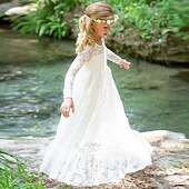 levne Šaty pro družičky-A-line délka po podlaze květinové dívčí šaty k prvnímu přijímání dívky roztomilé plesové šaty krajka s krajkou boho krajka vzadu střih 3-16 let šaty, které zapůsobí 2024