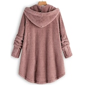billige Onesies for damer-Dame Store størrelser Fleeceskjorter Helfarge Sport Teddy Genser Langermet Hettegenser Vanlige topper Gate Avslappet Knapper Lomme foran Vinrød gurkemeie Svart Rosa Navyblå Høst vinter