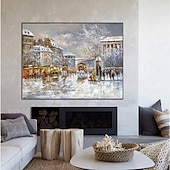 economico Quadri paesaggistici-Pittura A Olio Fatta A Mano Su Tela Decorazione Della Parete Di Arte Decorazione Natalizia Edificio D'epoca Scena Di Strada Per La Decorazione Domestica Pittura Arrotolata Senza Cornice Non Allungata