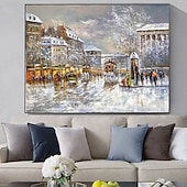 economico Quadri paesaggistici-Pittura A Olio Fatta A Mano Su Tela Decorazione Della Parete Di Arte Decorazione Natalizia Edificio D'epoca Scena Di Strada Per La Decorazione Domestica Pittura Arrotolata Senza Cornice Non Allungata