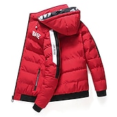 baratos Blusões e Parkas para Homem-Homens Casaco puffer Casaco com capuz Acolchoado Zíper Bolsos Imprimir Esportes Padrão Exterior Casual / Diário Inverno Letra Preto Amarelo Vermelho cáqui Casaco puffer