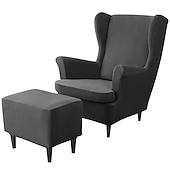 billiga Fåtöljskydd och armlöst stoltäckning-vingstolsöverdrag set vinrött stretch wingback stol överdrag och ottomansk överdrag, sammet wing rygg stolsöverdrag maskintvättbar fåtölj stolsöverdrag för strandmon stol