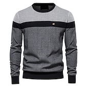 preiswerte Herrenpullover-Herren Pullover Gerippt Stricken Strick Farbblock Rundhalsausschnitt warm halten Moderne zeitgenössische Geschäft Freizeitskleidung Bekleidung Herbst Winter Dunkelmarine Braun M L XL