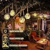 abordables Luces de cuerda solar-Luces solares para tarros de grietas, bola colgante de cristal, linternas solares led, lámpara solar de los deseos, lámpara impermeable para exteriores, decoración de jardín, luces de árbol, fiesta de