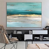 billiga Abstrakta målningar-handgjord oljemålning duk väggkonst dekor abstrakt kniv målning sjölandskap grön för heminredning rullad ramlös ramlös ingen sträckmålning