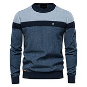 preiswerte Herrenpullover-Herren Pullover Gerippt Stricken Strick Farbblock Rundhalsausschnitt warm halten Moderne zeitgenössische Geschäft Freizeitskleidung Bekleidung Herbst Winter Dunkelmarine Braun M L XL
