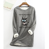 cheap Fleece-Lined Sweatshirts-Women&#039;s Plus Size Pullover Sweatshirt Graphic Warm Fuzzy Sherpa Fleece Long Sleeve Round Neck Crewneck Regular Tops Street Casual Yellow Pink Blue Gray Fall &amp; Winter