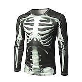 billiga skalle &amp; ben-Herr Grafisk Skelett T-shirt halloween skjorta Långärmad T-shirt 3D-tryck Rund hals Skjorta Mode Ledigt Gata Dagligen Helgdag B C Svart Vår &amp; Höst Kläder S M L XL XXL 4XL 5XL
