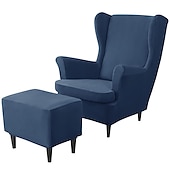 billiga Fåtöljskydd och armlöst stoltäckning-vingstolsöverdrag set vinrött stretch wingback stol överdrag och ottomansk överdrag, sammet wing rygg stolsöverdrag maskintvättbar fåtölj stolsöverdrag för strandmon stol