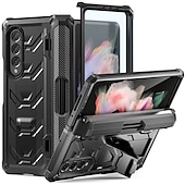 cheap Samsung Cases-Phone Case For Samsung Galaxy Z Fold 5 Z Fold 4 Z Fold 3 Bumper Frame Pencil Holder Magnetic Flip Solid Colored Silica Gel